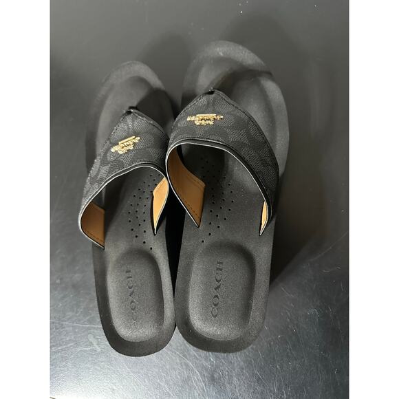 Coach Janice Women 7.5B Black Signature Slip-On Wedge Sandals Preppy Resort Trip - Picture 6 of 10